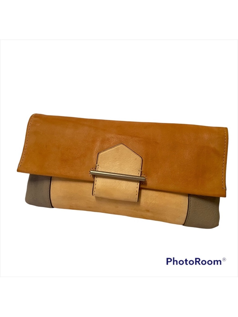 REED KRAKOFF BAG CLUTCH TAN CREAM GRAY COLOR BLOCK LEATHER SNAP FLAP LUXURY